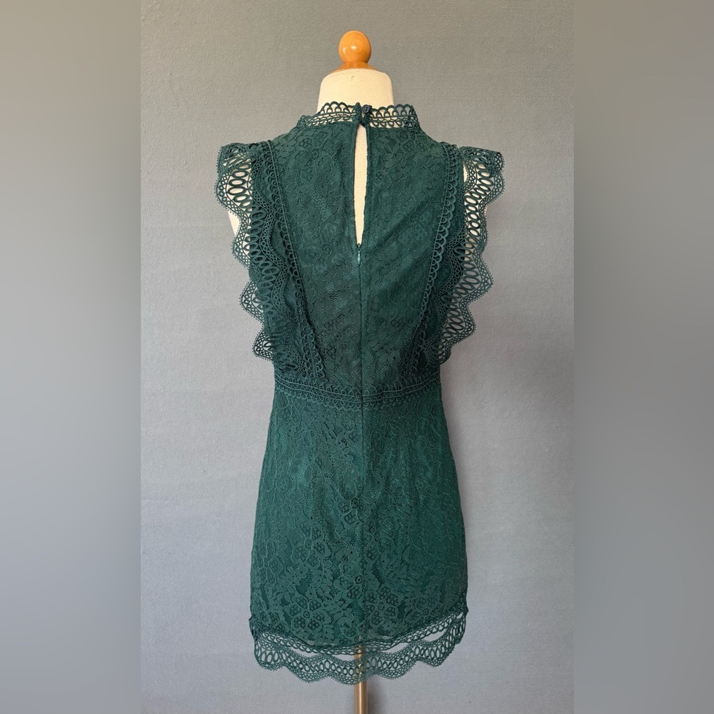 Lulus Dark green Lace Mock Neck Mini Dress Small - Picture 8 of 15